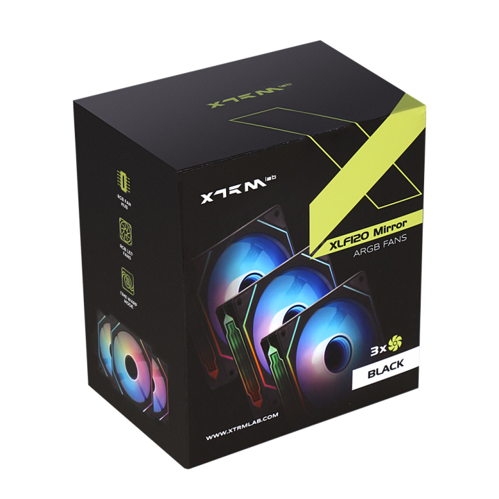XTRMLAB XLF120 Mirror Triple Pack + Hub (Black) – Ventilateur