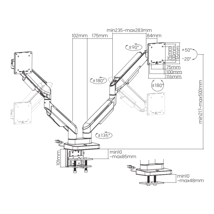 XTRMLAB L420C-16TDL-BWG (Black/White) – Bras d'écran